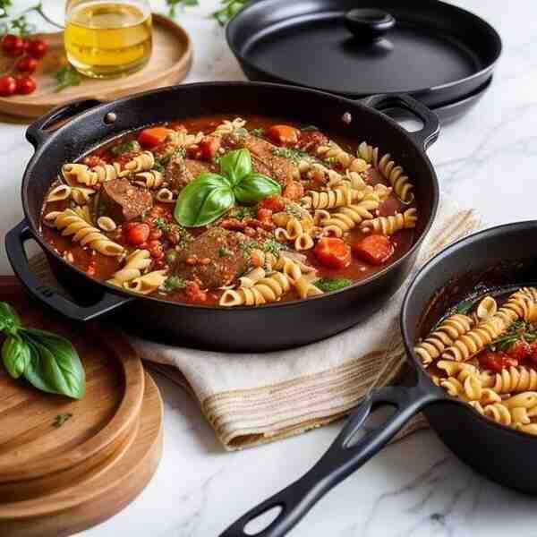 Макароны с тушенкой в сковороде